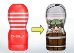 artificial_vagina bbb_(33kudo) blush bucket green_eyes green_hair hair_bobbles hair_ornament in_bucket in_container kisume open_mouth photo_(object) rope short_hair solo tape tenga touhou twintails wooden_bucket 