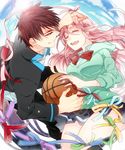  1girl bad_id bad_pixiv_id basketball brown_eyes brown_hair closed_eyes hanazawa kagami_taiga kuroko_no_basuke long_hair momoi_satsuki pink_hair ribbon school_uniform short_hair sleeves_pushed_up smile 