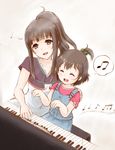  :d ^_^ akihisa201 bad_id bad_pixiv_id beamed_eighth_notes brown_eyes closed_eyes dotted_quarter_note eighth_note family hair_bobbles hair_ornament instrument long_hair mother_and_daughter motherly multiple_girls musical_note open_mouth overalls piano ponytail quarter_note sakai_mahiru sakai_wakana short_hair short_ponytail smile spoken_musical_note tari_tari younger 