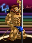  anthro biceps big_muscles bulge chaotic feline flexing fur hairy lion male mammal memox memox_(artist) muscles nipples pecs pole pose presenting showing_off solo speedo stripper swimsuit tangath_toborn_(character) thong topless underwear yellow_eyes 