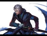  cdash817 coat devil_may_cry dmc:_devil_may_cry katana letterboxed motion_blur ready_to_draw realistic sheath sheathed sword vergil weapon white_hair 