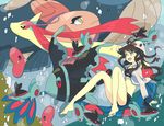  alomomola bubble bubbles finneon hari611 highres lumineon luvdisc milotic open_mouth pokemon pokemon_(game) pokemon_bw smile swimsuit touko_(pokemon) underwater wailord 