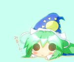  blush chibi green_hair hat long_hair mima noiz simple_background solid_circle_eyes solo tears touhou touhou_(pc-98) translated wizard_hat 
