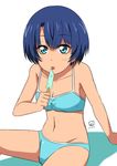  ano_natsu_de_matteru bikini blue_eyes blue_hair food kueru_(yuuki_tamerawanai) licking popsicle short_hair swimsuit tanigawa_kanna 