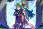  bad_id bad_pixiv_id blush bracelet breasts cape chiki cleavage closed_eyes elf fire_emblem fire_emblem:_kakusei fire_emblem:_monshou_no_nazo gloves green_hair jewelry long_hair mamkute medium_breasts mejiro pointy_ears ponytail solo 