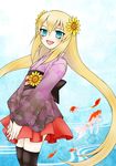  blue_eyes fang female flower hair_flower hair_ornament japanese_clothes kimono long_hair marta_lualdi solo tales_of_(series) tales_of_symphonia tales_of_symphonia_knight_of_ratatosk thighhighs 