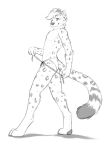  2014 anthro biped clothed clothing digitigrade dipstick_tail feline fur hair leopard looking_at_viewer male mammal mars_(thequeenofmars) monochrome multicolored_tail naughty_face partially_clothed simple_background sketch snow_leopard spots spotted_fur standing thong topless wagnermutt white_background 