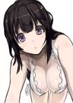  :o bare_shoulders bikini black_hair blurry breasts chitanda_eru cleavage depth_of_field hanging_breasts hyouka large_breasts leaning_forward lips long_hair looking_at_viewer miyamoto_issa purple_eyes sketch solo swimsuit 