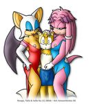  bat blonde_hair breasts canine cleavage clothed clothing dress erection female fox grope hair julie-su knownvortex male mammal miles_prower nipples penis pink_hair rouge_the_bat sega smile sonic_(series) white_hair wings 