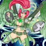  akua1117 armor breasts cleavage daigusta_emeral duel_monster feathers genderswap green_eyes long_hair pataryouto ponytail red_hair shield wings yu-gi-oh! yuu-gi-ou_duel_monsters 