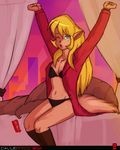  bed blonde_hair bra callie_briggs feline female green_eyes hair long_hair mammal one_eye_closed panties rukunetsu swat_kats underwear 