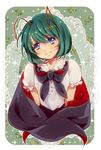  antennae banned_artist blue_eyes blush cape green_hair poko_(mammypoko) short_hair smile solo touhou upper_body wriggle_nightbug 