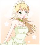  blonde_hair dk dress earrings gloves green_eyes hoshii_miki idolmaster idolmaster_(classic) jewelry long_hair smile solo wedding_dress 