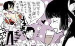  black_hair doumeki_shizuka drink glasses heart ichihara_yuuko lowres translation_request watanuki_kimihiro xxxholic 