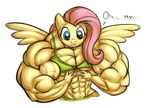  abs anthro anthrofied biceps bikini blue_eyes bodybuilder breasts clothed clothing color dialog dialogue doctorplaid equine female flat_chested fluttershy_(mlp) friendship_is_magic hair mammal muscles muscular_female my_little_pony pegasus pink_hair plain_background ritualist skimpy solo swimsuit text tight_clothing white_background wings 