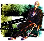  bad_id bad_pixiv_id blonde_hair bullet chair character_name copyright_name delinquent folding_chair jacket jacket_on_shoulders jewelry long_sleeves male_focus necklace persona persona_4 persona_4:_the_ultimate_in_mayonaka_arena scar skull_and_crossbones solo sunglasses tatsumi_kanji xxx_buzzer 