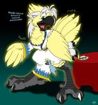  avian bird catmonkshiro chocobo claws clothing dress feathers female final_fantasy food sandwich sandwich_(food) scales table tablecloth torn_clothing transformation video_games 