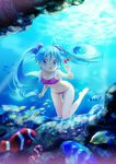  :o bad_id bad_pixiv_id barefoot bikini blue_eyes blue_hair blush bubble clownfish fish freediving hatsune_miku long_hair polka_dot polka_dot_bikini polka_dot_swimsuit sakuro solo swimming swimsuit twintails underwater vocaloid 