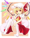  bad_id bad_pixiv_id blonde_hair blush bow flandre_scarlet food hat highres mouth_hold pocky red_eyes short_hair side_ponytail solo thighhighs touhou ut_pictura_poesis white_legwear wings 