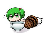  :&lt; bucket cup flying_sweatdrops green_eyes green_hair hair_bobbles hair_ornament kisume nude short_hair solo teacup touhou twintails white_background wooden_bucket yagi_(sinnsyou) 