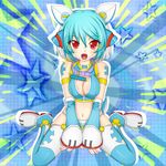  akua1117 animal_ears armband blue_hair breasts cleavage collar duel_monster personification red_eyes thighhighs windup windup_dog yu-gi-oh! yuu-gi-ou_duel_monsters 