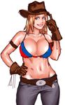  1girl abs blonde_hair blue_eyes breasts cowboy_hat cowgirl dead_or_alive denim gloves hat jeans large_breasts pants smile take_(draghignazzo) tecmo tina_armstrong western 
