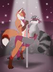  anthro canine dancing eye_contact fox gay gitani_(character) hair licking licking_lips male mammal mask nude penis pole pole_dancing raccoon red_hair sabretoothed_ermine stripper thaine tongue 