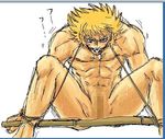  1boy blonde_hair censored gag lowres male male_focus malesub nude radamanthys saint_seiya solo spreader_bar wyrven_rhadamanthys 