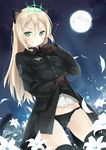  animal_ears bad_id bad_pixiv_id black_panties blonde_hair blush cameltoe cat_ears cat_tail flower full_moon green_eyes groin heinrike_prinzessin_zu_sayn-wittgenstein highres hirschgeweih_antennas lily_(flower) long_hair looking_at_viewer moon nemo_(piisukun) noble_witches panties smile solo tail underwear uniform world_witches_series 