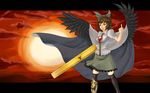  adapted_costume arm_cannon bird_wings black_legwear black_wings boots bow breasts brown_hair cape medium_breasts open_mouth pianna red_eyes reiuji_utsuho solo standing thighhighs third_eye touhou wallpaper weapon wings zettai_ryouiki 