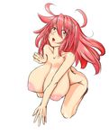  1girl aeon708 ahoge areolae breasts female highres huge_breasts kneeling kyoui-san large_areolae long_hair nipples nude puffy_nipples red_eyes red_hair simple_background solo white_background 