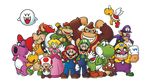  birdo boo bowser bowser_jr. crossed_arms donkey_kong facial_hair ghost goomba koopa_troopa luigi mario mario_(series) mustache nintendo official_art princess_peach smile super_mario_bros. toad_(mario) waluigi wario wink yoshi 