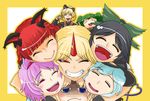  alternate_eye_color animal_ears bad_id bad_pixiv_id black_hair blonde_hair blue_eyes bow braid bucket cat_ears closed_eyes grin hair_bobbles hair_bow hair_ornament hairband hat horn hoshiguma_yuugi in_bucket in_container kaenbyou_rin kisume komeiji_koishi komeiji_satori kurodani_yamame long_hair long_sleeves mizuhashi_parsee multiple_girls one_eye_closed open_mouth pink_hair red_eyes red_hair reiuji_utsuho sango_tsukune short_hair smile star subterranean_animism touhou twin_braids twintails 