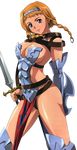  absurdres armor blonde_hair blue_eyes breasts cleavage female highres leina panties queen&#039;s_blade queen's_blade rin-sin shield smile solo standing sword underwear weapon 