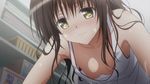  1boy 1girl animated animated_gif blush breasts brother_and_sister brown_hair cleavage down_blouse downblouse flower incest long_hair no_bra siblings small_breasts strap_slip to_love-ru to_love-ru_darkness yuuki_mikan yuuki_rito 