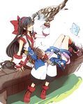  bad_id bad_pixiv_id bird black_hair blush bow brown_hair closed_eyes fingerless_gloves gloves hair_ribbon hairband hawk konril limble long_hair mamahaha multiple_girls nakoruru pants puffy_pants red_bow ribbon rimururu samurai_spirits short_hair shorts siblings sisters sleeping smile very_long_hair 