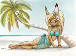  candi female lagomorph loincloth lying mammal megan_giles palm rabbit sea solo water 