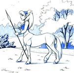  centaur elf equine female human mammal megan_giles plain_background plains polearm solo spear taur white_background 