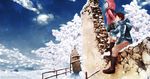  1girl boots highres hood hoodie original scarf snow tree yina 