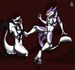  anthro balls dantalian_letrou erection female fur green_eyes happy hindpaw ideku licking male nude open_mouth oral paws penis plain_background sergal smile tongue tongue_out 