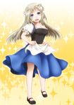  alternate_breast_size apron blue_eyes dirndl dress fang full_body german_clothes head_wreath little_busters! long_hair mary_janes misumi_kouji noumi_kudryavka shoes silver_hair 