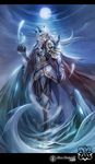  armor devilhun full_moon horns long_hair magic male_focus moon pixiv_fantasia pixiv_fantasia_5 realistic solo white_hair 