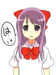  blush himematsu_school_uniform purple_eyes purple_hair ribbon saki simple_background solo suehara_kyouko zlylouie 