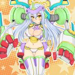  akua1117 armor blue_hair breasts cleavage duel_monster fingerless_gloves gloves long_hair panties personification striped striped_panties thihghhighs underwear windup windup_zenmaister yellow_eyes yu-gi-oh! yuu-gi-ou_duel_monsters 