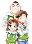  2boys ^_^ blue_eyes brown_hair closed_eyes grin hairband jacket kojima_genta mca_(dessert_candy) meitantei_conan multiple_boys short_hair smile tsuburaya_mitsuhiko white_background yoshida_ayumi 