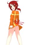  :d ass bad_id bad_pixiv_id blush bottomless bow from_behind highres hino_akane_(smile_precure!) long_sleeves looking_back nagamon open_mouth orange_eyes orange_shirt ponytail precure red_hair shirt smile smile_precure! solo 