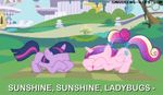  cutie_mark english_text equine female feral friendship_is_magic fur hair horn horse mammal multi-colored_hair my_little_pony nigel_thornberry pink_fur pony princess_cadance_(mlp) princess_cadence_(mlp) purple_fur text twilight_sparkle_(mlp) two_tone_hair unicorn winged_unicorn wings 