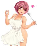  1girl apron bare_shoulders breasts cooking curvy egg erect_nipples female food heart hpmp0q huge_breasts ice_(pixiv1164362) icicle_(circle) naked_apron no_bra no_panties open_mouth pink_eyes pink_hair short_hair simple_background solo standing thighs white_background 