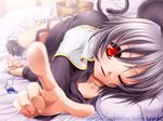  animal_ears bed breasts cleavage foreshortening grey_hair jewelry looking_at_viewer medium_breasts mouse mouse_ears mouse_tail nazrin pointing red_eyes smile solo tail touhou uraomote 