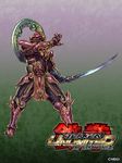  alternate_costume armor breastplate faulds full_armor greaves male_focus official_art pauldrons solo sword tekken tekken_tag_tournament_2 weapon yamashita_shun'ya yoshimitsu 